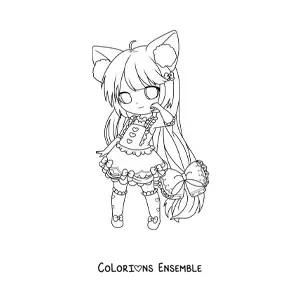 Image à colorier d'une fille chibi avec des oreilles de neko