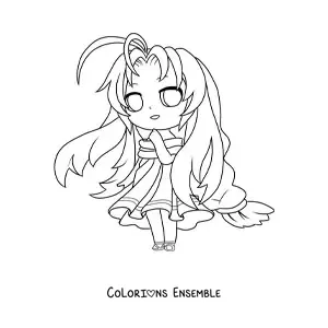 Image à colorier d'une fille chibi avec une robe longue