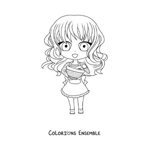 Coloriage d'une fille chibi en train de cuisiner
