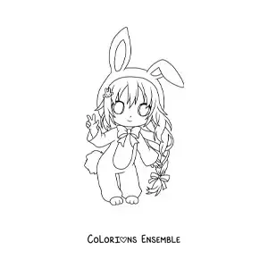 Coloriage d'une fille chibi déguisée en lapin de Pâques