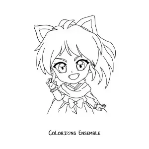 Coloriage d'une fille chibi avec des oreilles de chat et de grands yeux