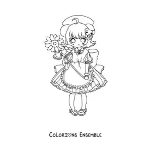 Coloriage d'une fille chibi avec des oreilles de souris