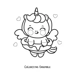 Coloriage d'une licorne kawaii avec un donut