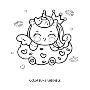 Coloriage d'une licorne kawaii avec un biscuit