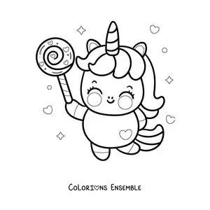 Coloriage d'une licorne kawaii avec une sucette