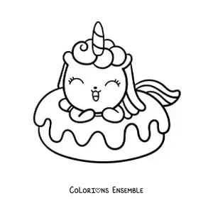 Coloriage d'une licorne mignonne dans un donut géant