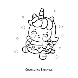 Coloriage d'une licorne mignonne dans un donut