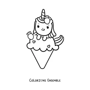 Coloriage d'une licorne mignonne sur une glace géante