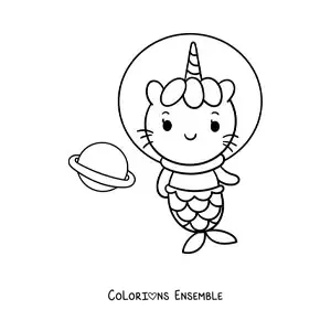 Coloriage d'un chatlicorne sirène astronaute