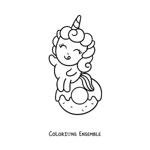 Coloriage d'une licorne mignonne dans un grand donut