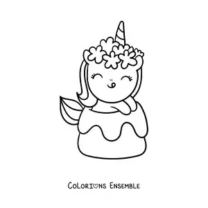 Coloriage facile d'une licorne kawaii avec un bonbon géant