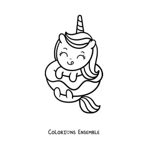Coloriage d'un bébé licorne dans un donut
