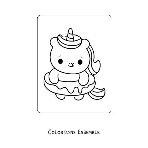 Coloriage facile d'un bébé licorne avec un donut géant