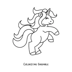 Coloriage d'une licorne kawaii dressée sur deux pattes