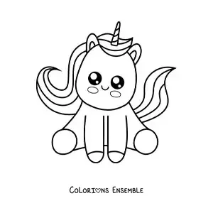 Coloriage facile d'une licorne kawaii assise