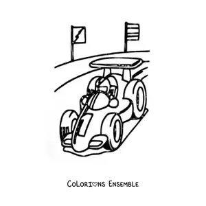 Image à colorier d’une voiture de Formule 1 sur le circuit
