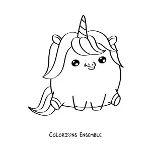 Coloriage facile d'une grande licorne kawaii assise
