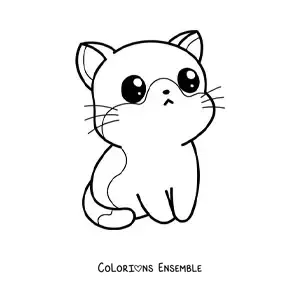 Coloriage d'un chat kawaii aux grands yeux