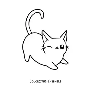 Coloriage d'un chat kawaii qui s'étire