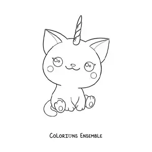 Coloriage d'un chatlicorne kawaii assis