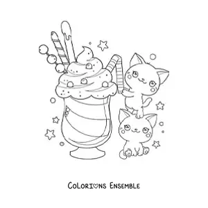 Coloriage d'un couple de chats kawaii qui partagent une glace