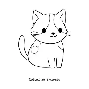 Coloriage facile d'un chat kawaii