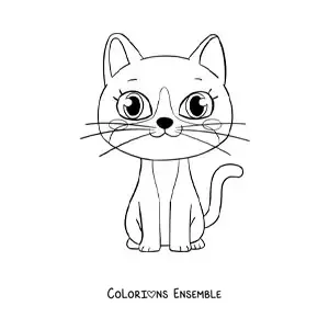 Coloriage d'un chat kawaii assis