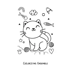 Coloriage d'un chat kawaii heureux