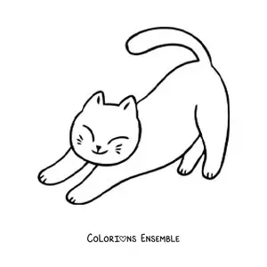 Coloriage d'un chaton kawaii qui s'étire
