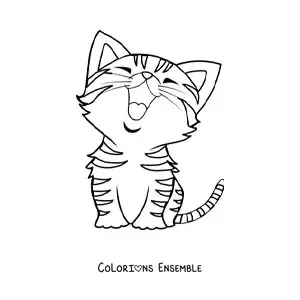 Coloriage d'un chaton kawaii rayé qui bâille