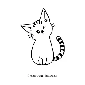 Coloriage d'un chaton kawaii rayé assis