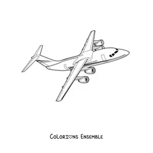 Image à colorier d'un avion de ligne qui vole de côté