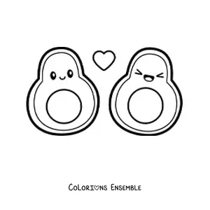 Coloriage d'un couple d'avocats kawaii