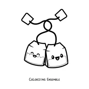 Coloriage d'un couple de sachets de thé kawaii