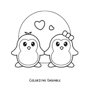 Image à colorier d'un couple de pingouins kawaii