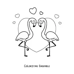 Image à colorier de flamants roses amoureux