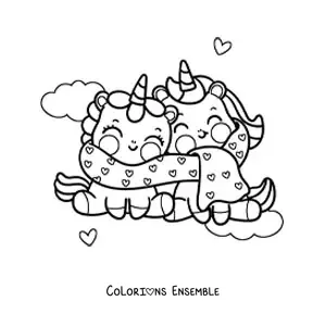 Image à colorier de licornes kawaii amoureuses