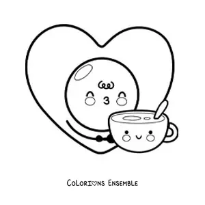 Image à colorier d'un œuf au plat et d'une tasse de café amoureux