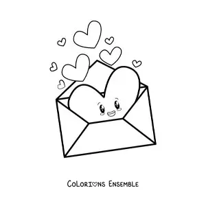 Image à colorier d'une carte de la Saint-Valentin