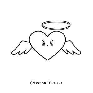 Image à colorier d'un cœur ailé tout animé