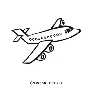 Image à colorier d'un avion de ligne qui vole de côté