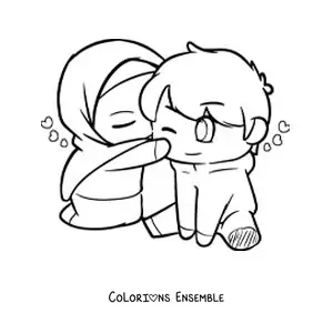 Image à colorier d'un couple de musulmans kawaii