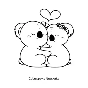 Image à colorier d'un couple de koalas kawaii