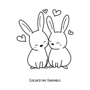 Image à colorier d'un couple de lapins kawaii