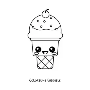 Image à colorier facile d'un cornet de glace kawaii