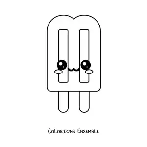 Image à colorier facile d'une glace kawaii à deux bâtonnets