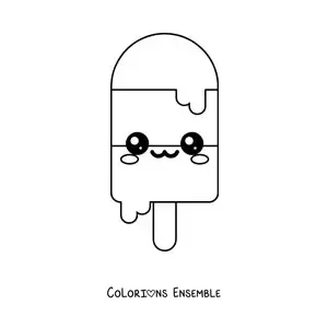 Image à colorier facile d'une glace en bâtonnet kawaii