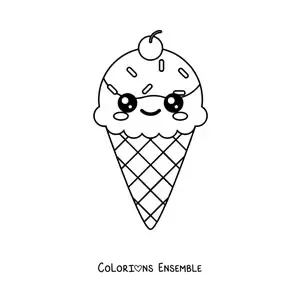 Image à colorier facile d'un cornet de glace kawaii