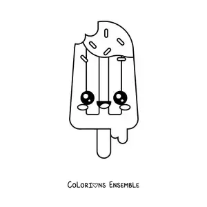 Image à colorier d'une glace kawaii croquée