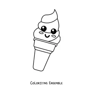 Image à colorier d'un grand cornet de glace kawaii